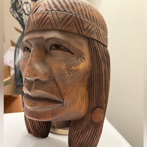 Vintage Hand Carved Wood Native American Indian Head Wall sculpture - Picture 4 of 12